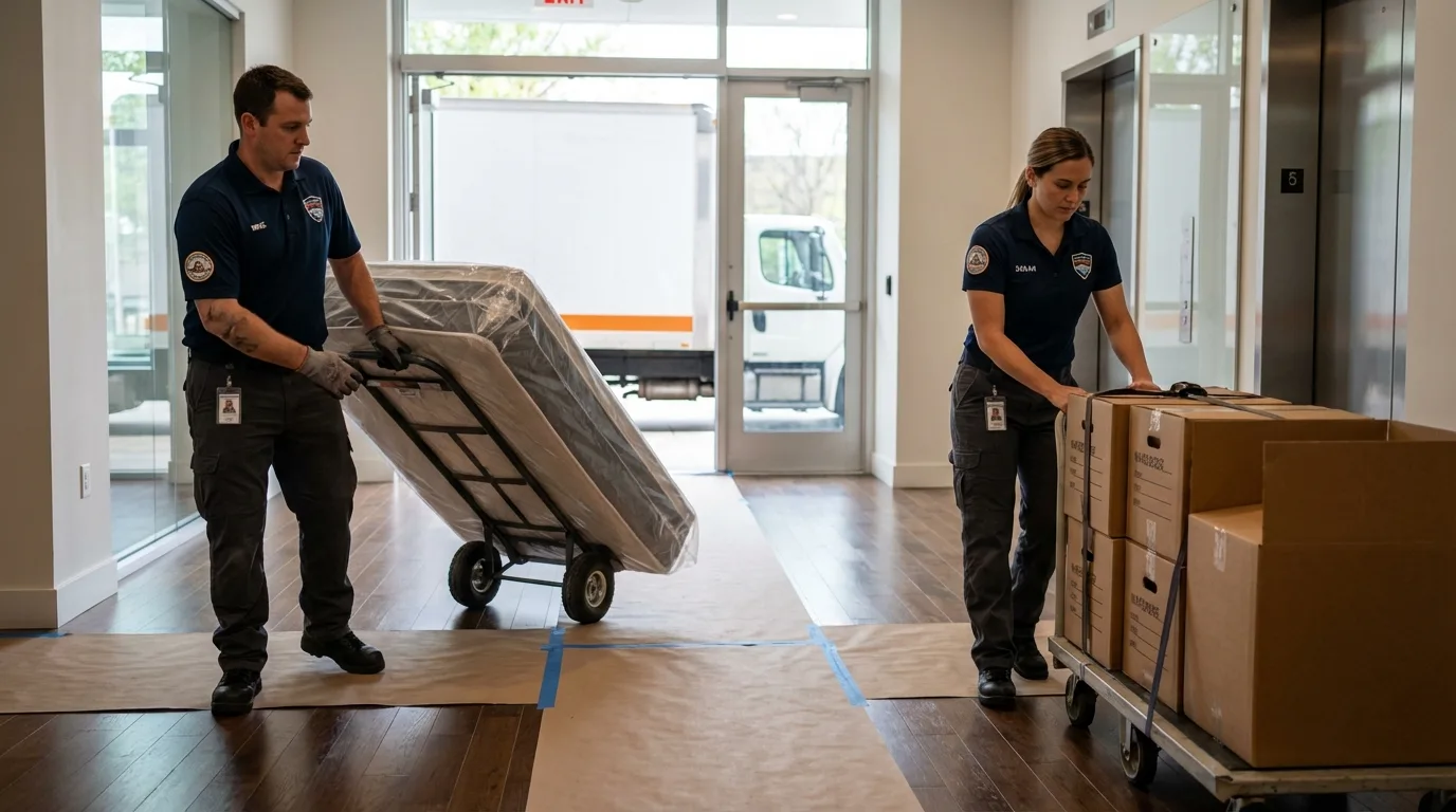 Professional apartment movers loading elevator in Chesterfield, NH
